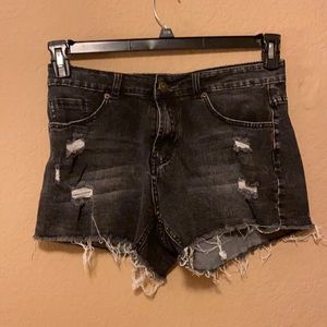 Distressed black Jean shorts